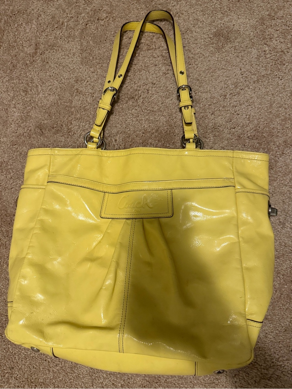 Coach Yellow Leather Tote with Signature Plaque